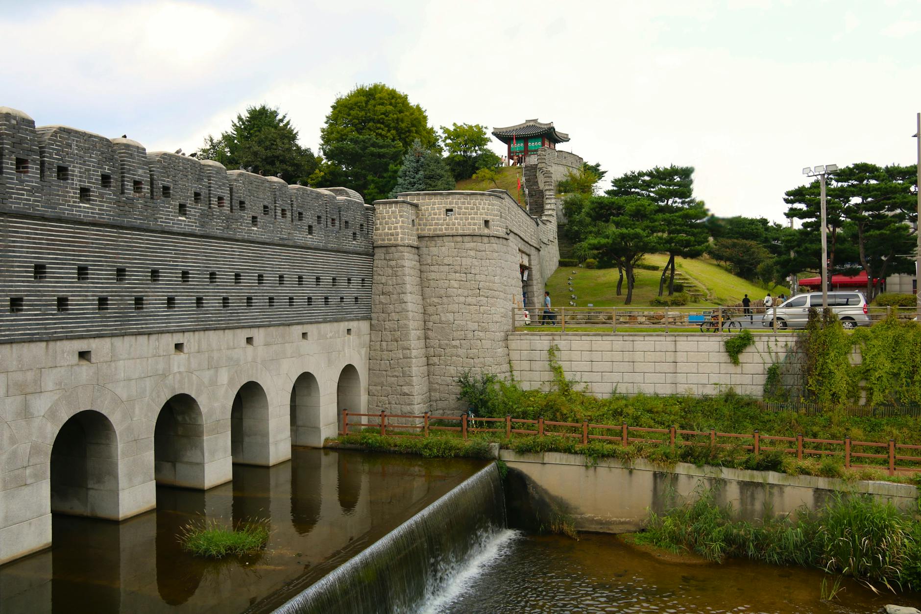 Explore the ancient Suwon fortress wall in Gyeonggi, South Korea showcasing unique Korean architecture.